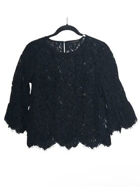Banana Republic Factory Black Lace Crochet Cropped Sleeve Blouse Small Petite